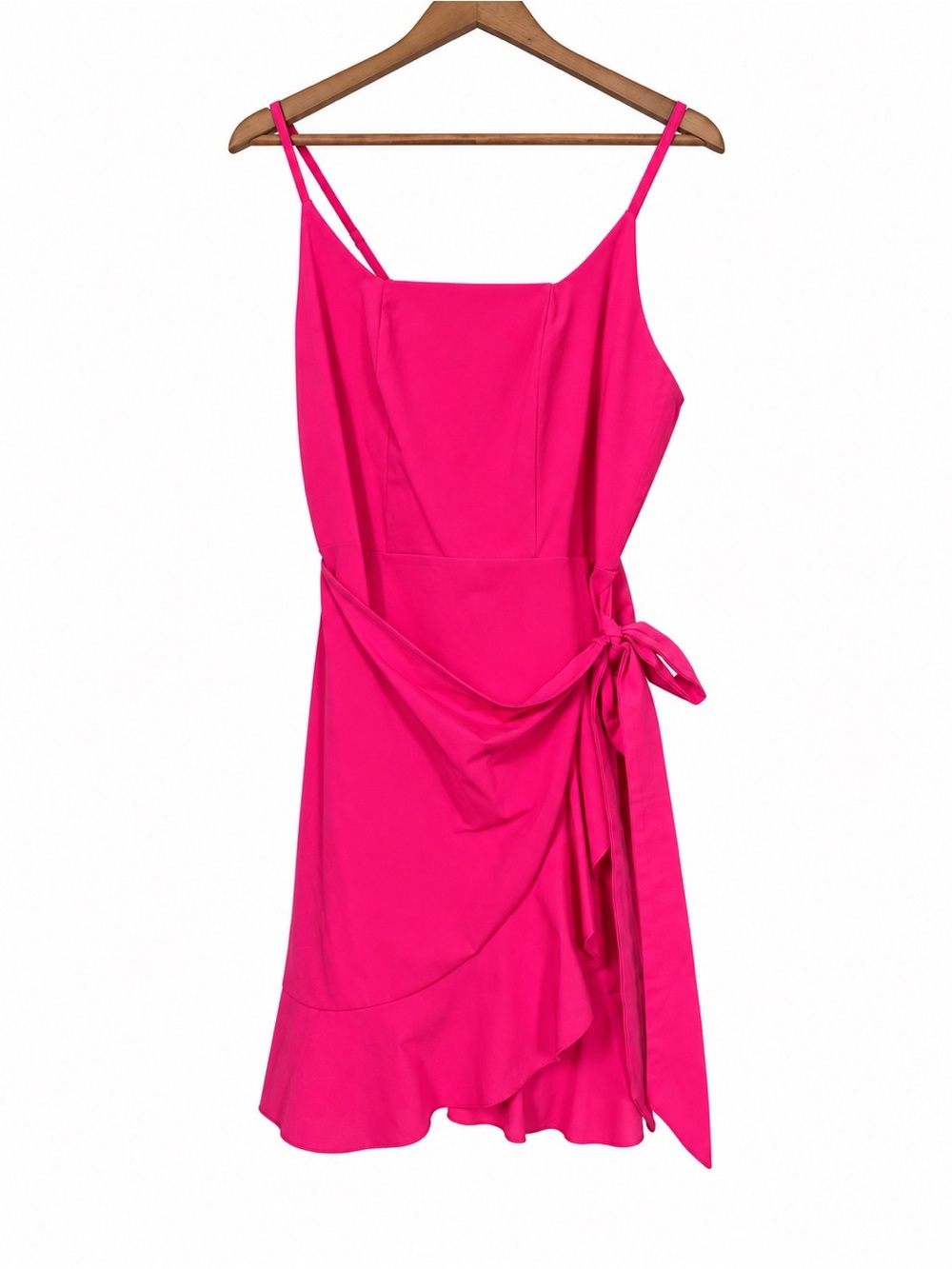 Hot Pink Wrap Style Ruffle Mini Dress Size L Spaghetti Strap